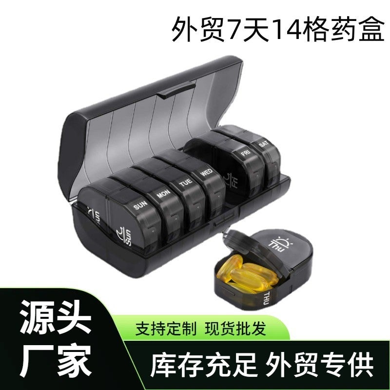 Food Grade Medicine Box With 7 Days 14 Grid Medicine Box Pp Plastic Tablets Sealed Storage Week Morning And Evening Medicine Box - Image 2