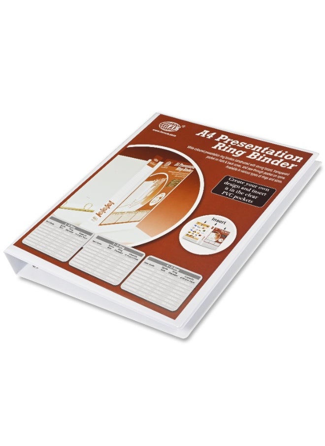 FIS Presentation Binder, A4 Size(210x297mm), 3[D]Ring Type, 20mm Ring Size, 1.50" Inches Spine with Clear PVC Pocket For Easy Insert Your Label Design, Packet of 2 Pieces, White Color-FSBD320DPB/2  - Image 3