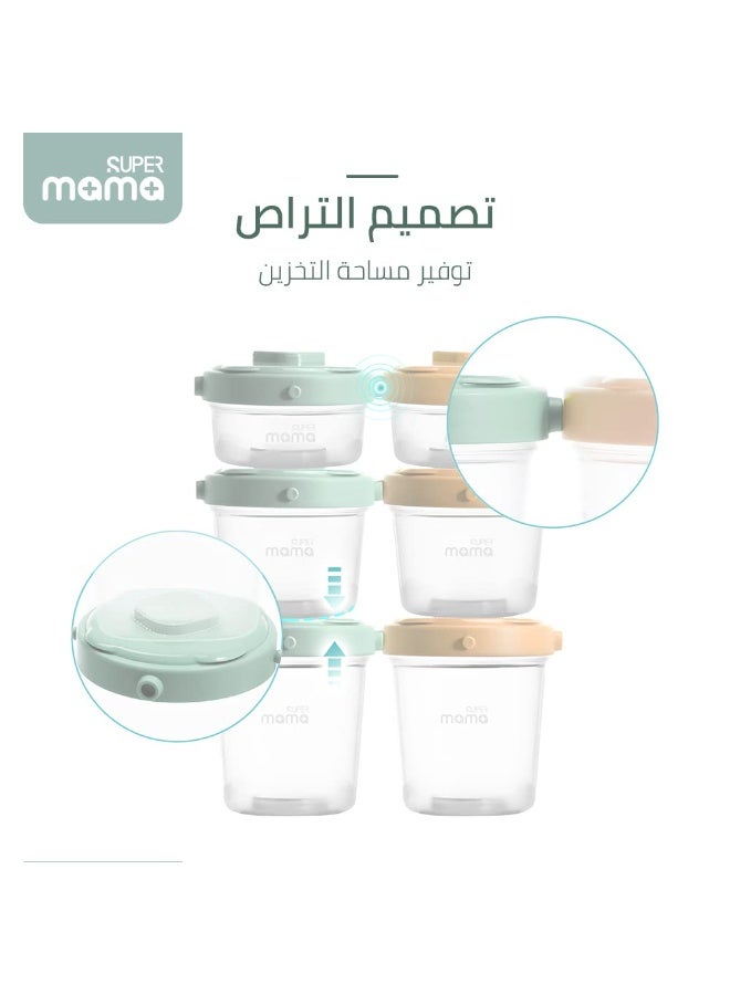 سوبر ماما أكواب تخزين طعام الأطفال الآمنة غذائيًا، مجموعة من 3 قطع بأغطية - آمنة للاستخدام في الميكروويف والفريزر، حاويات مقاومة للتسرب ومُقاسة لمهروس الأطفال والحليب والمواد الصلبة - Image 3