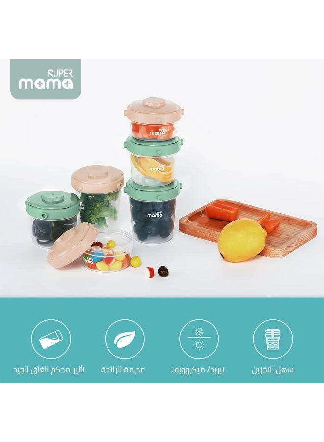 سوبر ماما أكواب تخزين طعام الأطفال الآمنة غذائيًا، مجموعة من 3 قطع بأغطية - آمنة للاستخدام في الميكروويف والفريزر، حاويات مقاومة للتسرب ومُقاسة لمهروس الأطفال والحليب والمواد الصلبة - Image 2