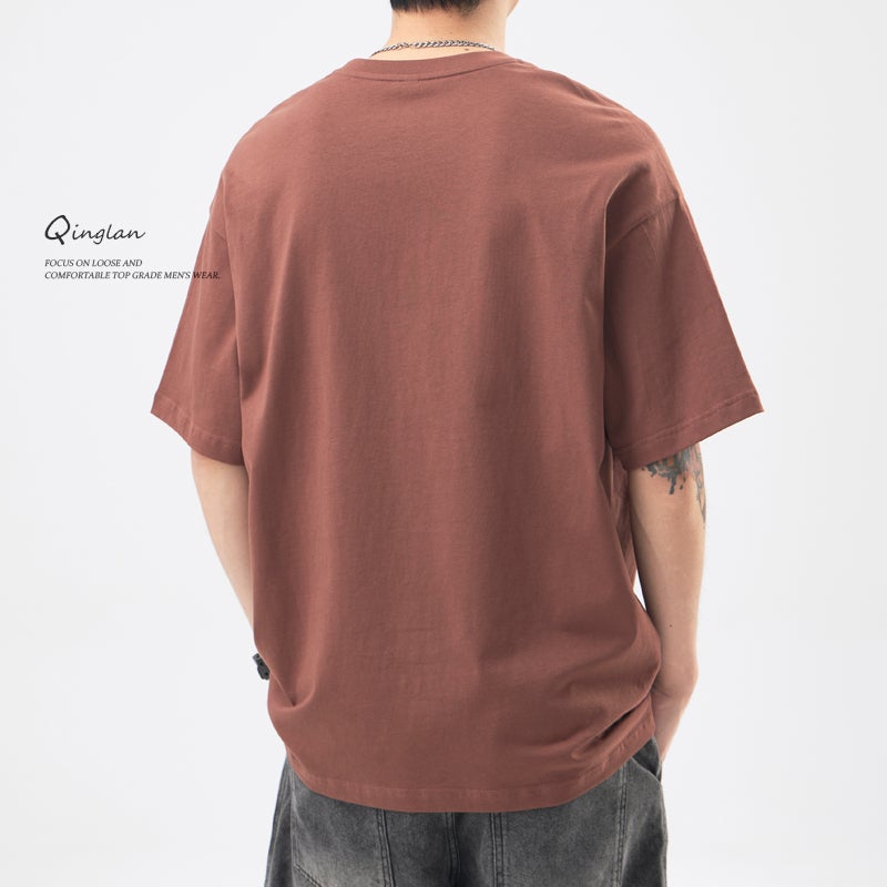 Summer Heavy Short-Sleeved T-Shirt Men'S Cotton Loose Plus Size American Letter Steel-Printed Casual All-Match Round Neck T-Shirt - Image 3