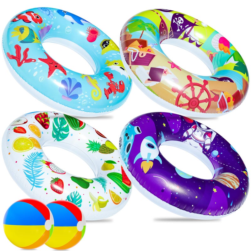 فايند يو ويل Finduwill 4 Pack Pool تعويم مع 2 عبوة كرات الشاطئ أنابيب سباحة قابلة للنفخ للسباحة للأطفال عوامات تطفو الأنبوب الداخلي الأعمار من 8 إلى 12 ألعاب حفلات الشاطئ للبالغين - Image 1