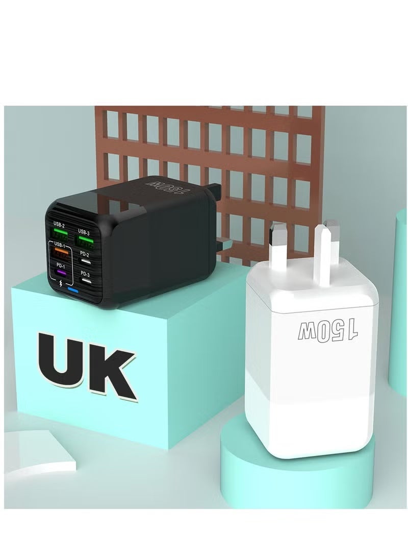 Gecomo 150W UK 6 Ports Multifunctional Super Fast Charging Adapter Mobile Phone Charger Travel Power Adapter Black - Image 4