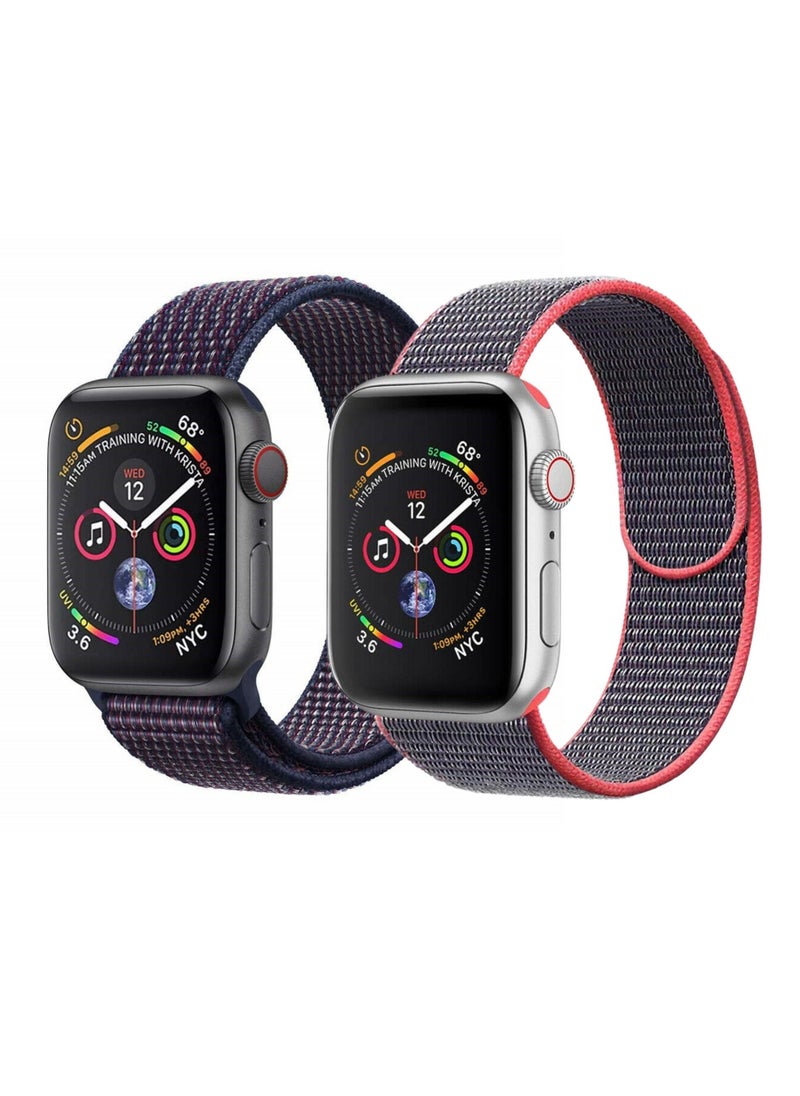 YOMNA - Nylon Sport Loop Band Strap 40/44/41/45mm For Apple Watch Series Electric Pick Strap with Indigo Strap(set of 2) - Image 1
