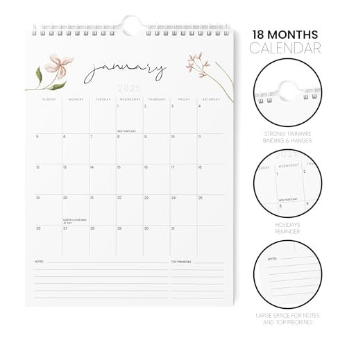 Karto Wall Calendar 2025 - Vertical 8.5x11 inch Runs Until June 2026 - Boost Your Productivity and Easy Planning with the Aesthetic Monthly Calendar - Flowers - Image 2