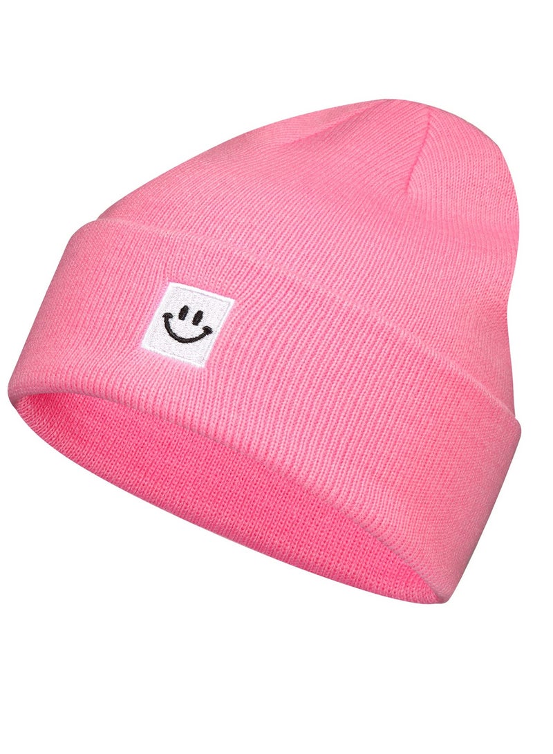 KASTWAVE Smile Face Winter Beanie Hats for Men and Women Stretchy Warm Thick Soft Cap Slouchy Knit Hats (Green+Pink) - Image 3