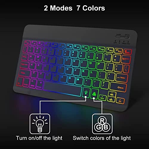 Guiheng Ultra-Slim Lightweight Bluetooth Keyboard and Mouse Portable Mini Wireless Keyboard Rechargeable 7-Color Backlit for Apple iPad iPhone,Tablet iPhone Smartphone iOS Android Windows,Black - Image 4