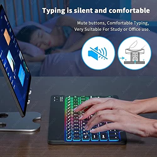 Guiheng Ultra-Slim Lightweight Bluetooth Keyboard and Mouse Portable Mini Wireless Keyboard Rechargeable 7-Color Backlit for Apple iPad iPhone,Tablet iPhone Smartphone iOS Android Windows,Black - Image 5