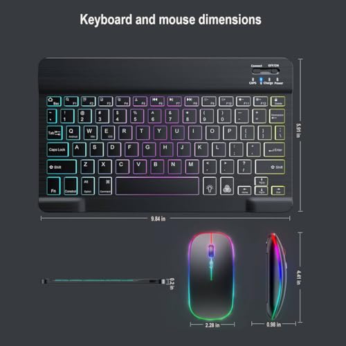 Guiheng Ultra-Slim Lightweight Bluetooth Keyboard and Mouse Portable Mini Wireless Keyboard Rechargeable 7-Color Backlit for Apple iPad iPhone,Tablet iPhone Smartphone iOS Android Windows,Black - Image 2
