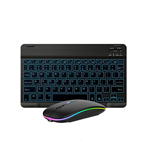 Guiheng Ultra-Slim Lightweight Bluetooth Keyboard and Mouse Portable Mini Wireless Keyboard Rechargeable 7-Color Backlit for Apple iPad iPhone,Tablet iPhone Smartphone iOS Android Windows,Black - Image 1