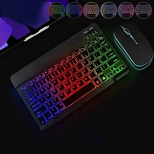 Guiheng Ultra-Slim Lightweight Bluetooth Keyboard and Mouse Portable Mini Wireless Keyboard Rechargeable 7-Color Backlit for Apple iPad iPhone,Tablet iPhone Smartphone iOS Android Windows,Black - Image 3
