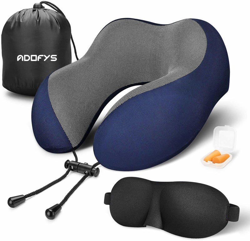 Adofys Travel Pillow Premium Memory Foam, Comfortable & Supportive Neck Pillow, Pain Relief Sleeping Neck Pillows for Travel, Airplane Pillow for Sleeping Airplane, Car, Office and Home (Blue) - Image 1