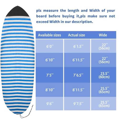 UCEDER Surfboard Sock Cover,Lightweight Stretch Board Bag for Sun Protection,Foldable Surfboard Sock Sleeve Perfect for Travel and Transportation(Blue and White, 7'5'') - Image 2