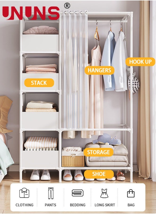UNUNS - Portable Wardrobe Storage Closet,Clothes Storage Cabinet With Curtain,For Living Room,Bedroom,Clothes Room,Black,105x45x170cm - Image 1