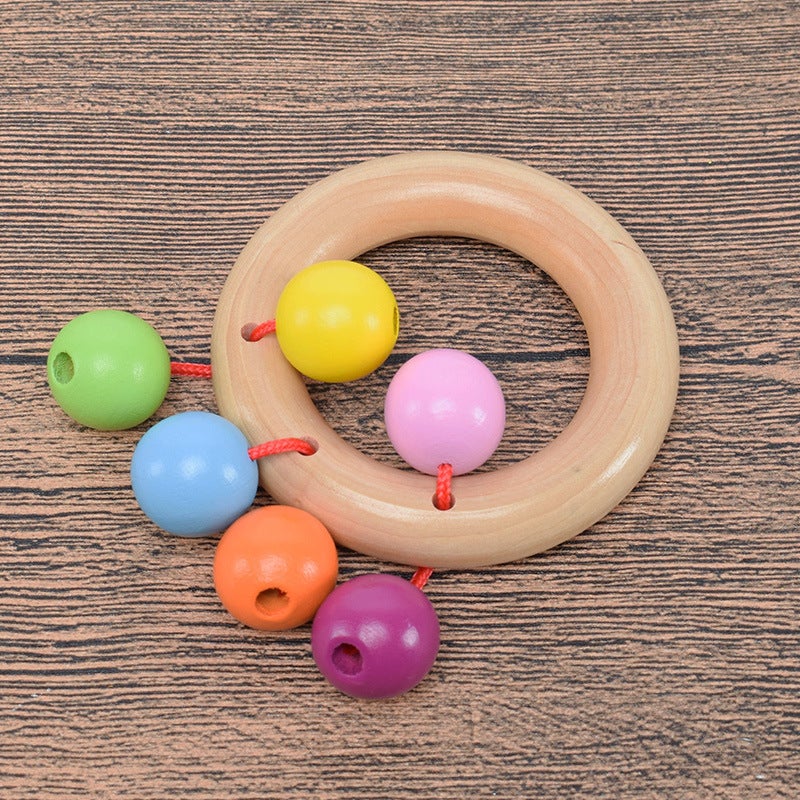 Wooden Rattle Set 4PC Baby Educational Toy Bracelet Circle Rattle 