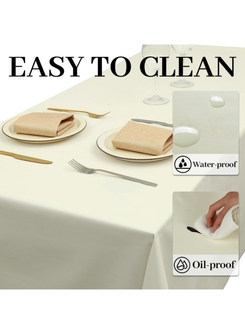 Luxury PU Leather Tablecloth 140x200cm – Waterproof Heat Resistant Ice Silk Feel, Oil-Proof Non-Slip, Wash-Free Beige - Image 3