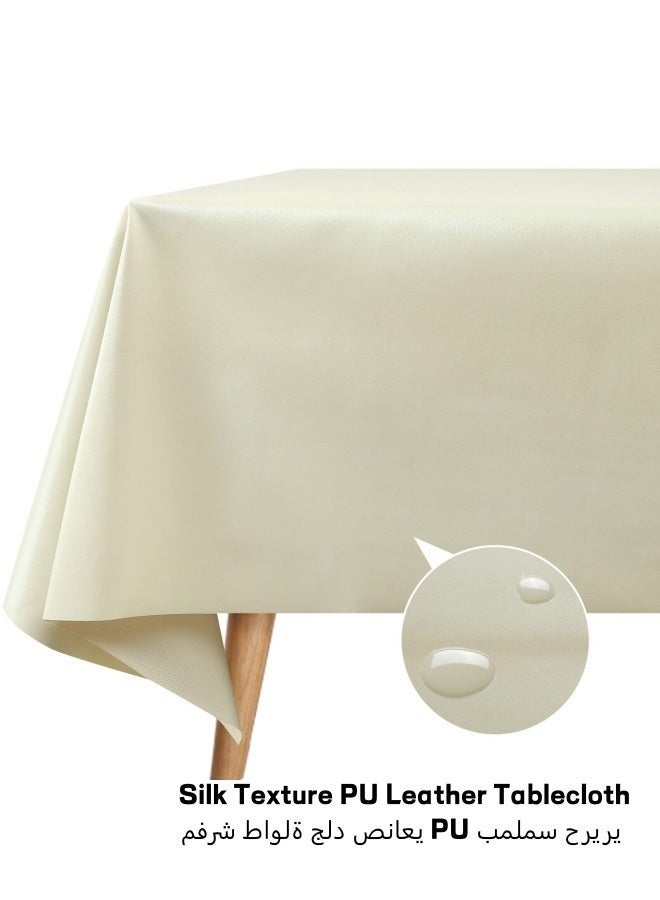 Luxury PU Leather Tablecloth 140x200cm – Waterproof Heat Resistant Ice Silk Feel, Oil-Proof Non-Slip, Wash-Free Beige - Image 4