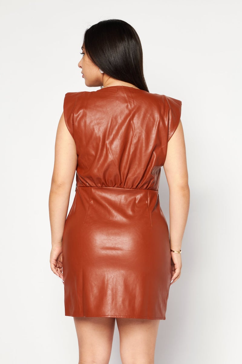 En Saison Women Plain Mini Dress, Dark Brown - Image 4