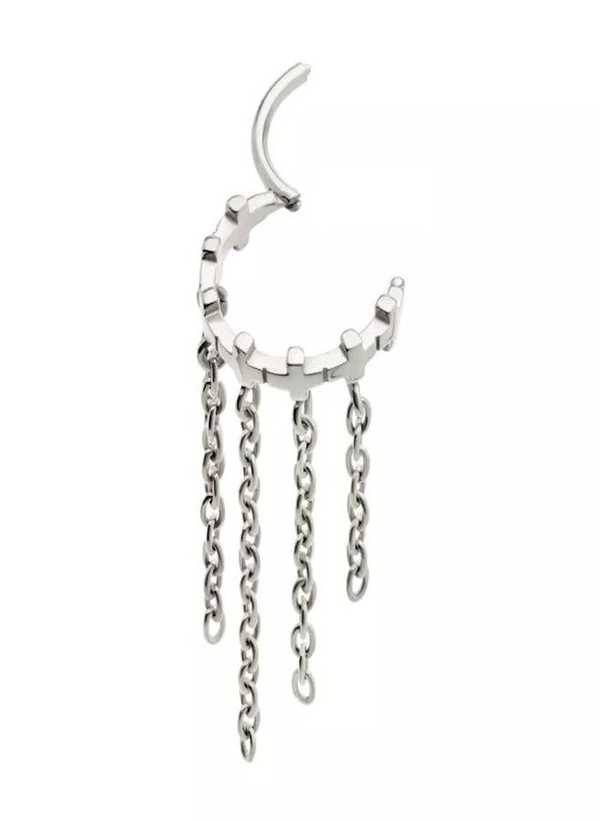 Pierced Owl 16GA 316L Stainless Steel Cross Lined with Dangling Chains Hinged Segment Clicker Ring (Gold Tone) - Image 3