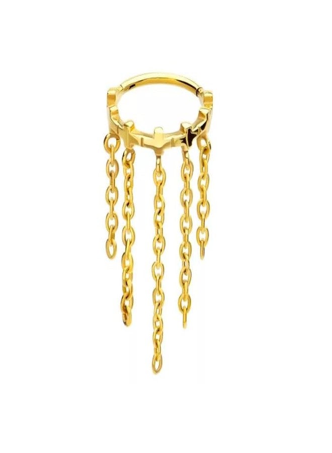 Pierced Owl 16GA 316L Stainless Steel Cross Lined with Dangling Chains Hinged Segment Clicker Ring (Gold Tone) - Image 1