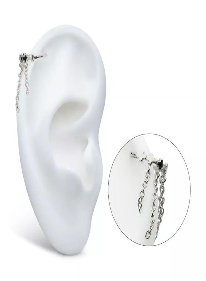 Pierced Owl 16GA 316L Stainless Steel Cross Lined with Dangling Chains Hinged Segment Clicker Ring (Gold Tone) - Image 5
