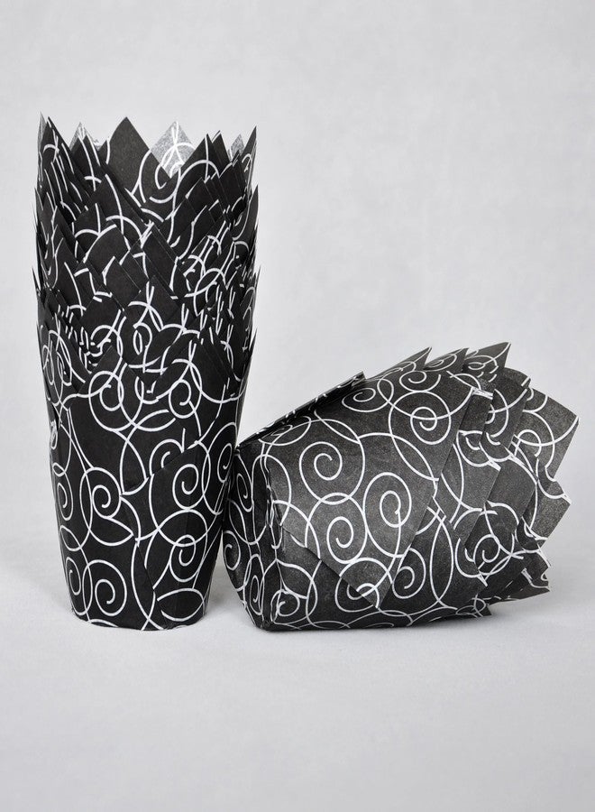 QLSmypkg Muffin Greaseproof paper Baking cupcake cups, 2"(Bottom diameter) x 3-1/2"(Height) Black Fancy Floral Print Tulip Baking Cup Case of 125 pcs (125, Standard) - Image 3