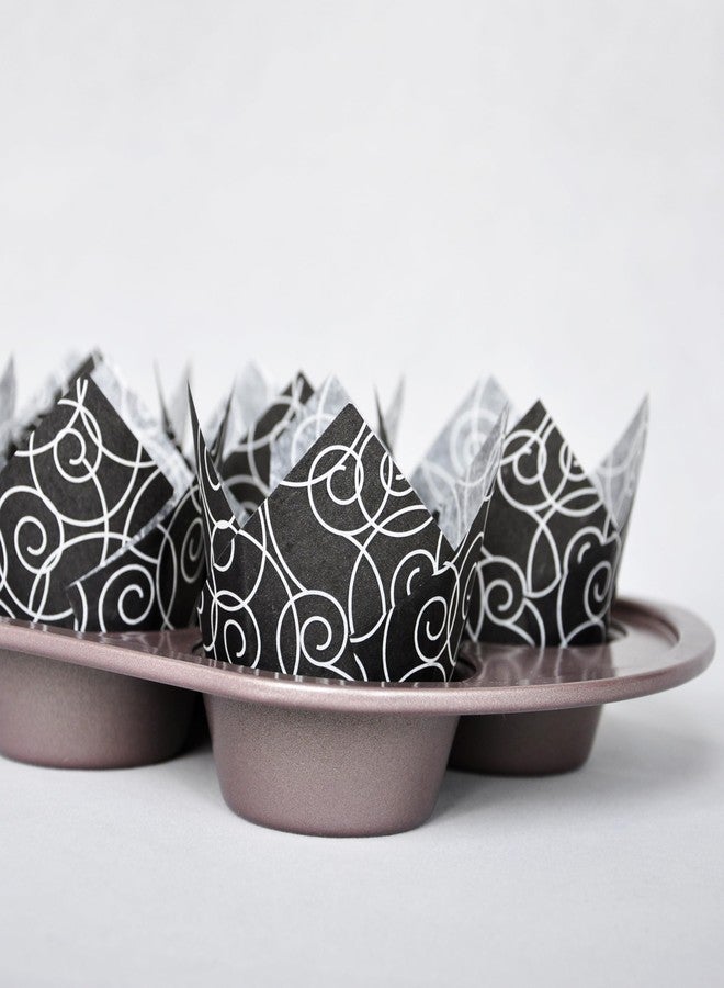 QLSmypkg Muffin Greaseproof paper Baking cupcake cups, 2"(Bottom diameter) x 3-1/2"(Height) Black Fancy Floral Print Tulip Baking Cup Case of 125 pcs (125, Standard) - Image 5