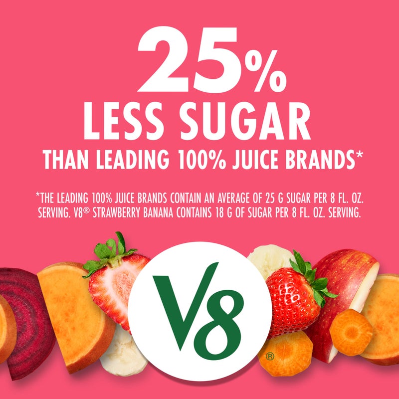 V8 Strawberry Banana 100% Fruit and Vegetable Juice, 8 fl oz Can (24 Pack) - Image 3
