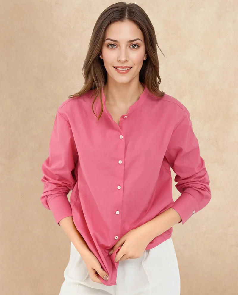 Rareism Women's Mandarin Collar Solid Shirt
