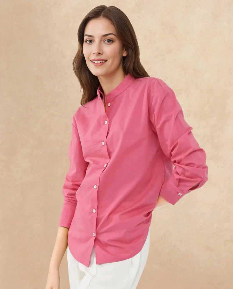 Rareism Women's Mandarin Collar Solid Shirt