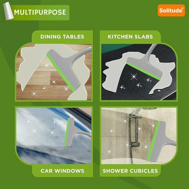 Solitude Multi-Purpose Kitchen Platform and Glass Cleaning Squeegee Wiper Windows Car Windshield Bathroom Mirrors Table Cleaner Wipers for Home, Kitchen & Office (Pack of 2, Multicolor) - Image 5