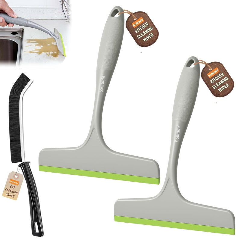 Solitude Multi-Purpose Kitchen Platform and Glass Cleaning Squeegee Wiper Windows Car Windshield Bathroom Mirrors Table Cleaner Wipers for Home, Kitchen & Office (Pack of 2, Multicolor) - Image 1