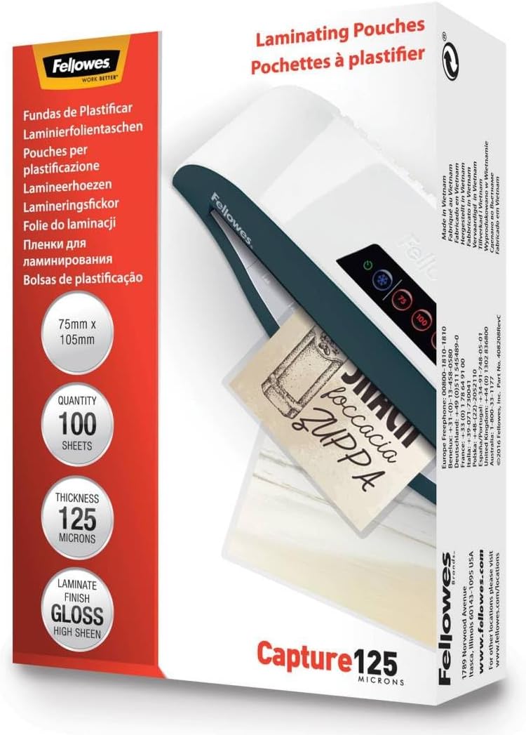 75x105mm Laminating Pouches - Glossy Finish - 100 Sheets, 250 Micron (2 x 125 Micron) - Ideal for Photos, ID Cards & Small Documents