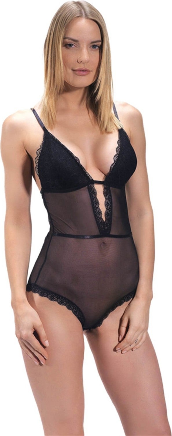 COTTONHILL Black Stud Lace Detailed Covered Low-cut Women's Bodysuit  - Image 1
