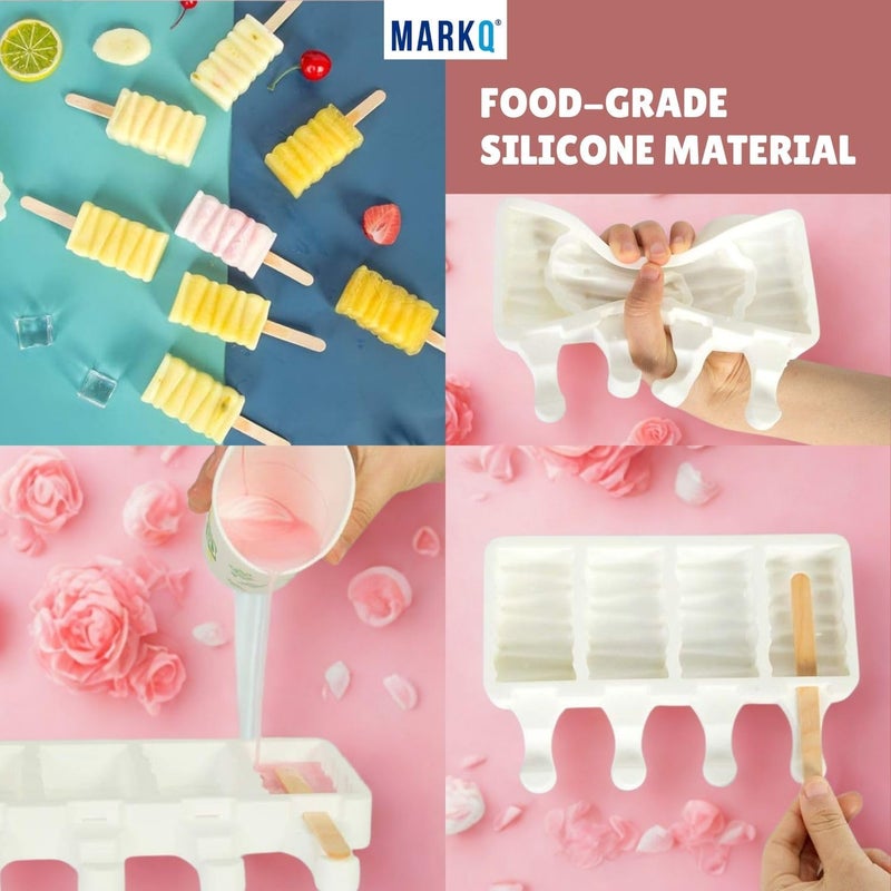 MARKQ Popsicle Molds – 4-Cavity Silicone Ice Pop Maker for Homemade Frozen Treats | Easy-Release Reusable Ice Cream Molds for Kids, DIY Yogurt Pops & Desserts – Food-Grade Silicone (Pack of 1) - Image 3
