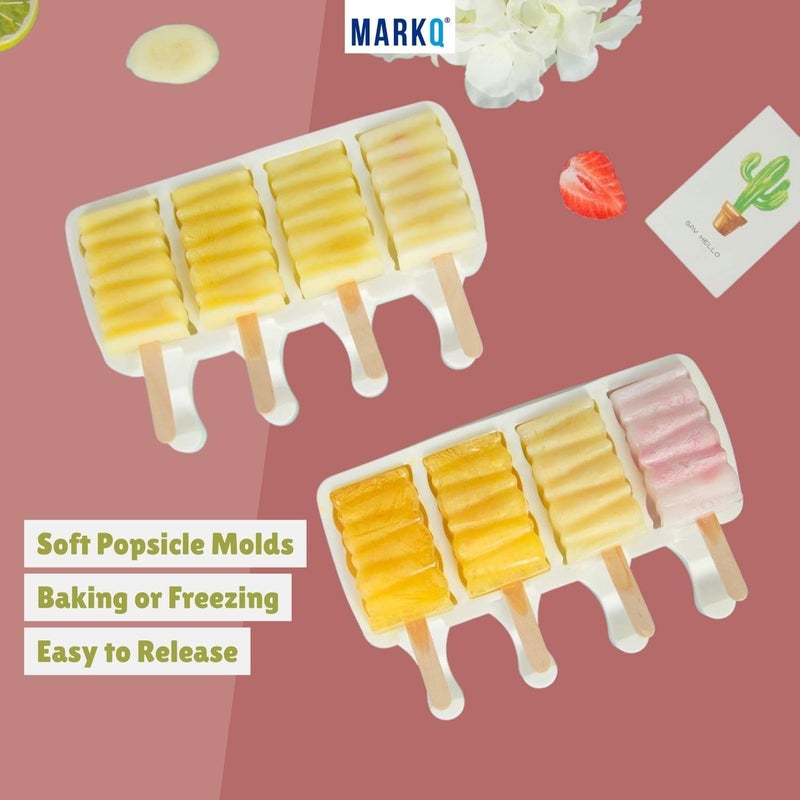 MARKQ Popsicle Molds – 4-Cavity Silicone Ice Pop Maker for Homemade Frozen Treats | Easy-Release Reusable Ice Cream Molds for Kids, DIY Yogurt Pops & Desserts – Food-Grade Silicone (Pack of 1) - Image 5