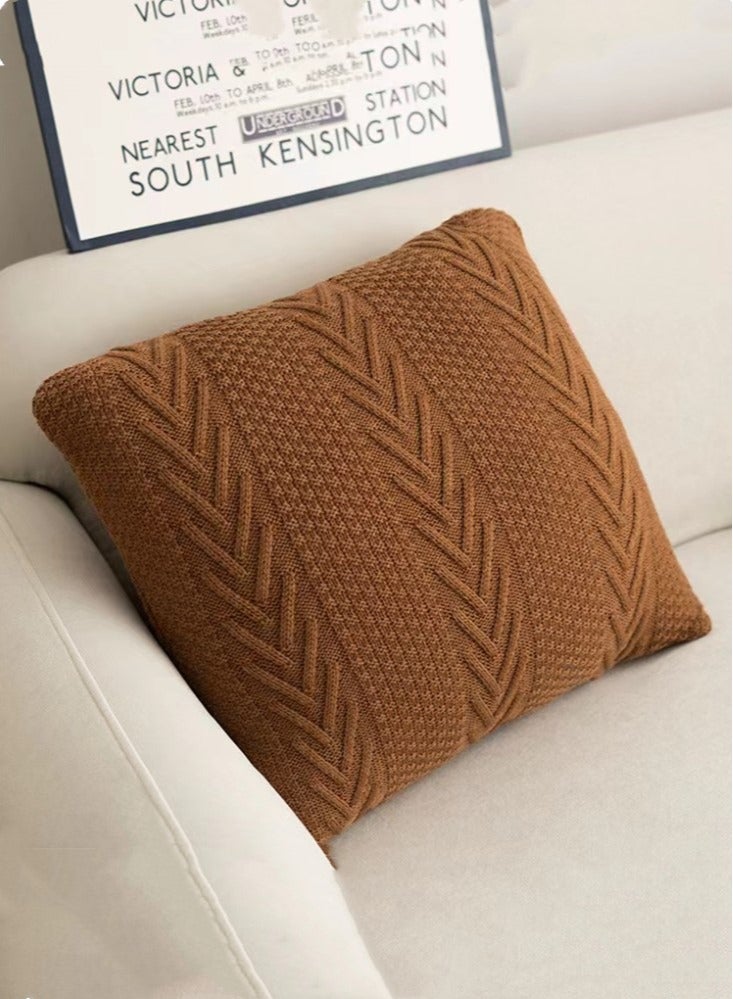 Kutis 4-Piece Braid Pillow Cover Throw Pillowcase Sofa Pillow Cover Acrylic Fiber Brown 45x45 Centimeter - Image 3