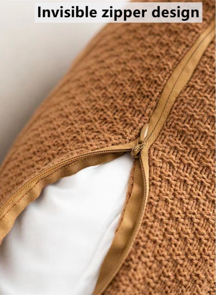 Kutis 4-Piece Braid Pillow Cover Throw Pillowcase Sofa Pillow Cover Acrylic Fiber Brown 45x45 Centimeter - Image 5