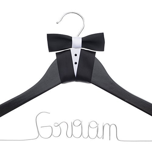 Ella Celebration Ella Celebration Groom Hanger for Tuxedo or Suit, Hangers for Bridal Party, Wooden and Wire, Black Wood (Groom) - Image 1