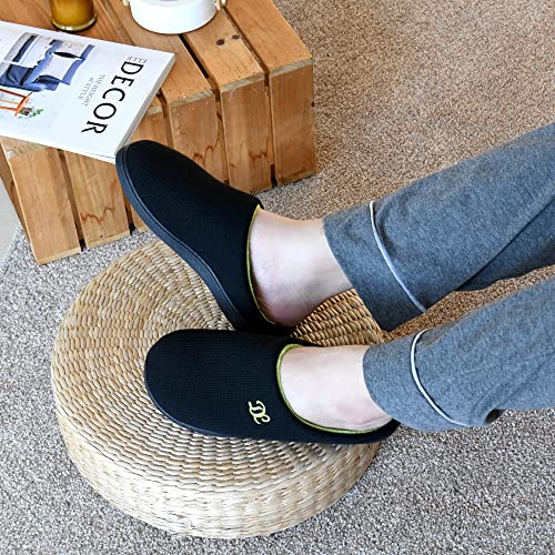 DL Mens Memory Foam Slip Ons, Comfy House Slippers For Men Indoor Outdoor, Cozy Mens Bedroom Slippers Warm Soft Flannel Lining Closed Toe Size 11-12 Black Green - Image 2