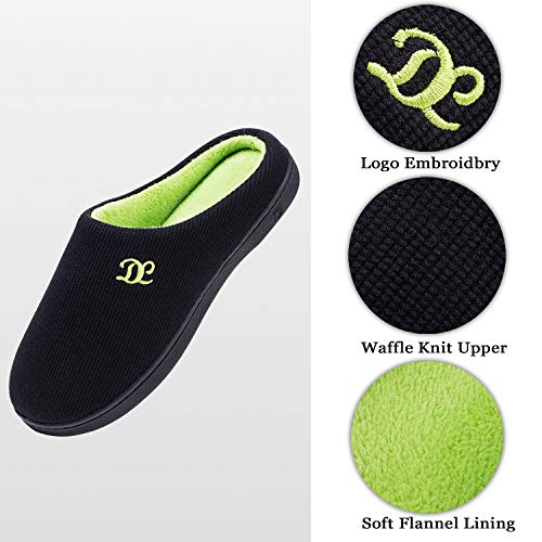 DL Mens Memory Foam Slip Ons, Comfy House Slippers For Men Indoor Outdoor, Cozy Mens Bedroom Slippers Warm Soft Flannel Lining Closed Toe Size 11-12 Black Green - Image 5