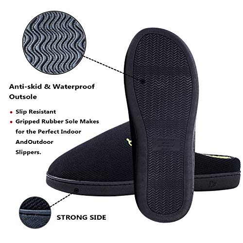 DL Mens Memory Foam Slip Ons, Comfy House Slippers For Men Indoor Outdoor, Cozy Mens Bedroom Slippers Warm Soft Flannel Lining Closed Toe Size 11-12 Black Green - Image 4