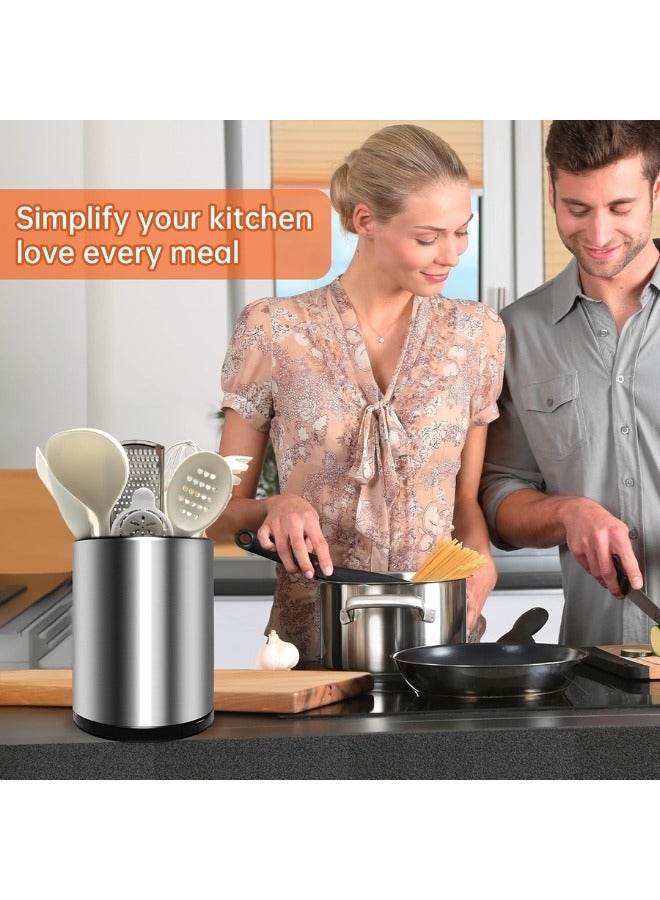 Happy Home 360 Degree Rotating Stainless Steel Kitchen Utensil Holder, Large Countertop Cookware Organizer, 3 Storage Compartments - Image 3