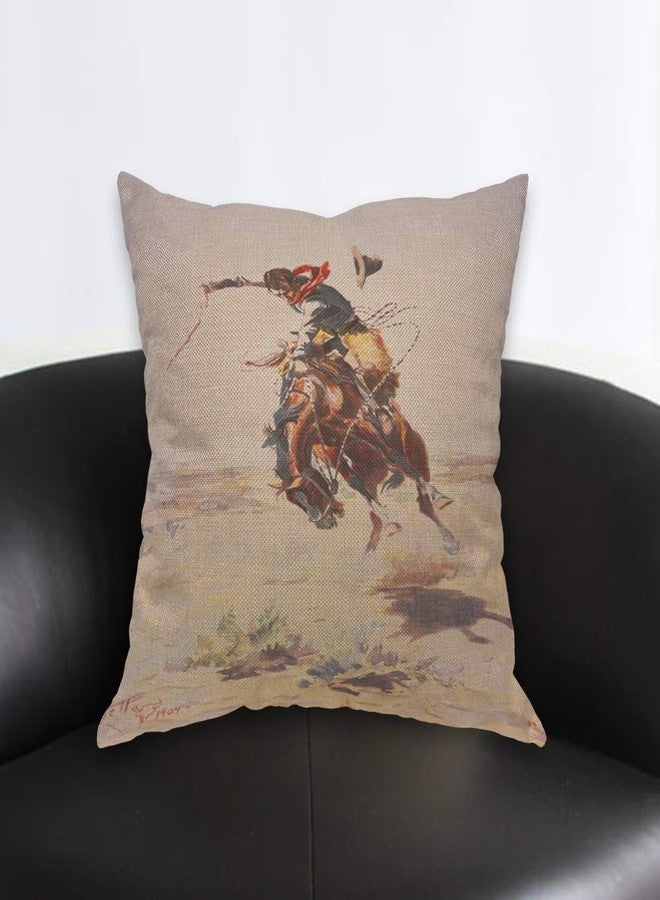غطاء وسادة AOYEGO Western Cow Throw Pillow Cover مطبوع عليه صورة حصان أليف رمل صحراوي لوحة زيتية زاهية لسوط حيوان راكض مقاس 18 × 18 بوصة غطاء وسادة مزخرف للرجال والنساء لغرفة المنزل والأريكة والسرير - Image 1