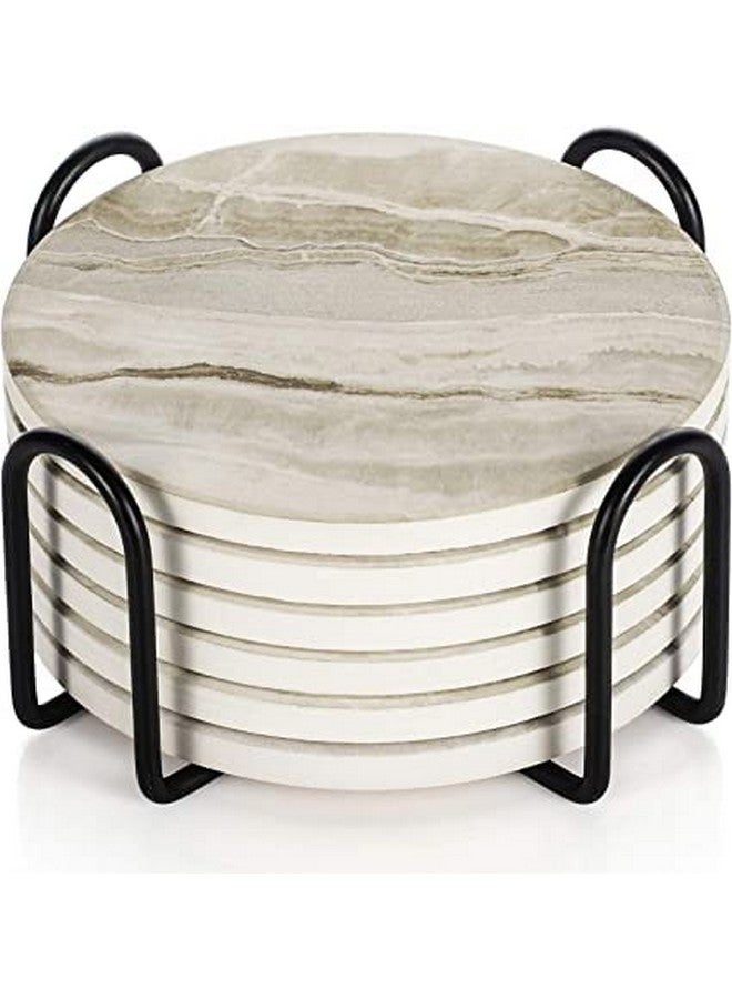 Dhadh 4 inch Drink Coasters with Holder, Marble Style Absorbent Coaster, Set of 6 (Drink Coasters with Holder) - Image 1