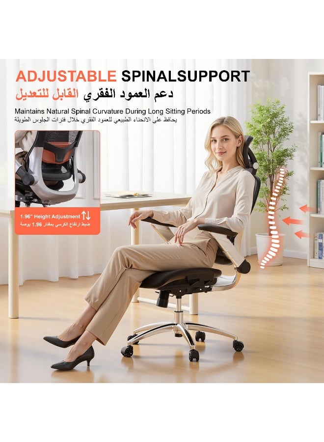 GTPLAYER Big and Tall Ergonomic High Back Home Office Desk Chair with Flip Up Armrests, Mesh Computer Study Chair with Adjustable Lumbar Support & Headrest, Executive Back-Friendly Chair - Black black - Image 5