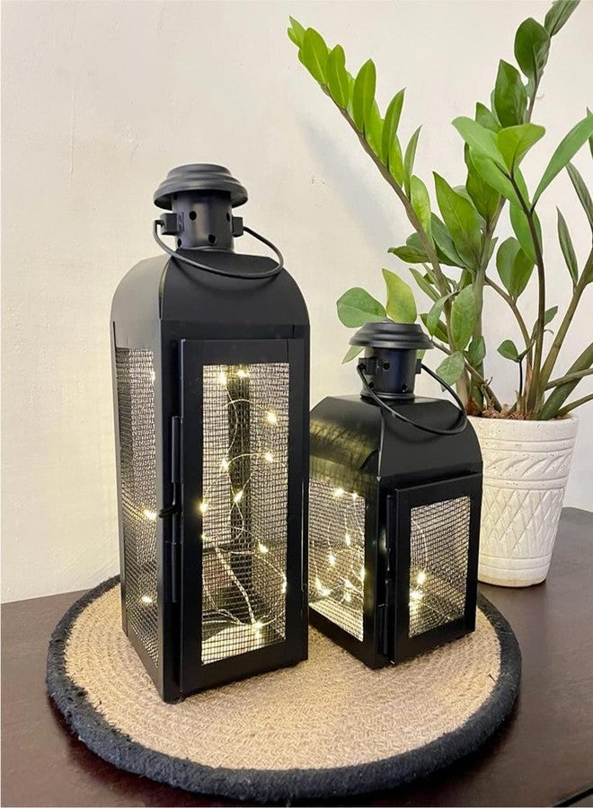 Quace Black Metal Lantern Candle Tealight Holder for Home Decor Items | Set of 2… - Image 1