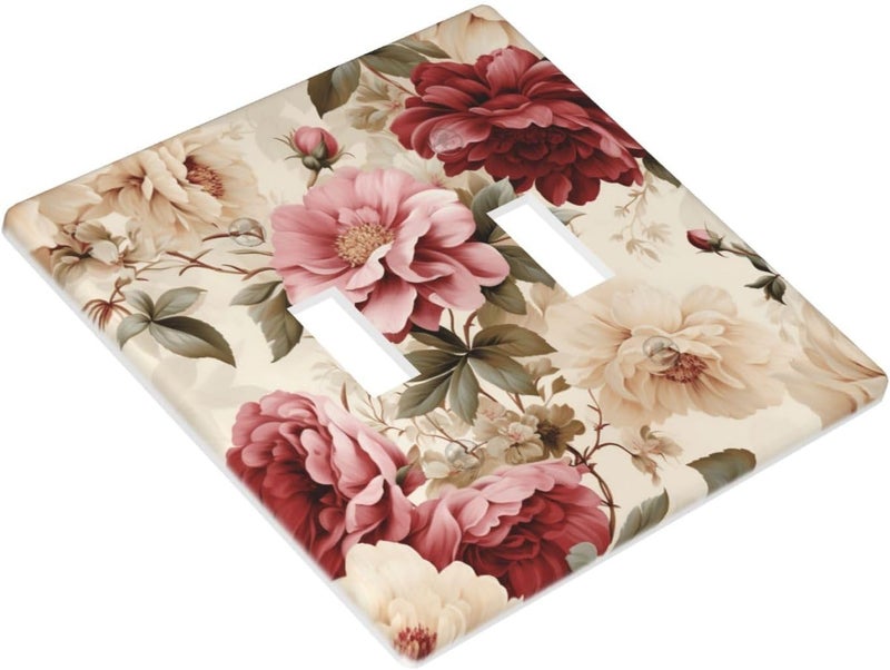 Roses On Distressed And Aged Ivory Double Gang Toggle Light Cover Wall Plate Switch Decor Standard Size - 4.5" X 4.5" - Image 4