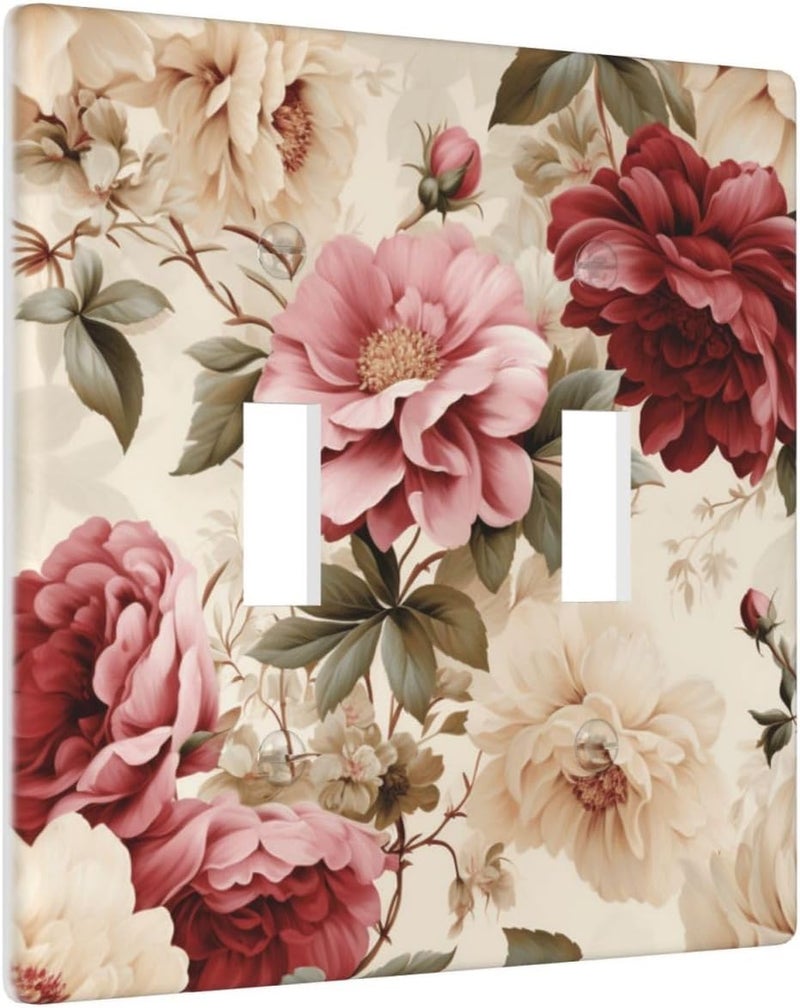 Roses On Distressed And Aged Ivory Double Gang Toggle Light Cover Wall Plate Switch Decor Standard Size - 4.5" X 4.5" - Image 3