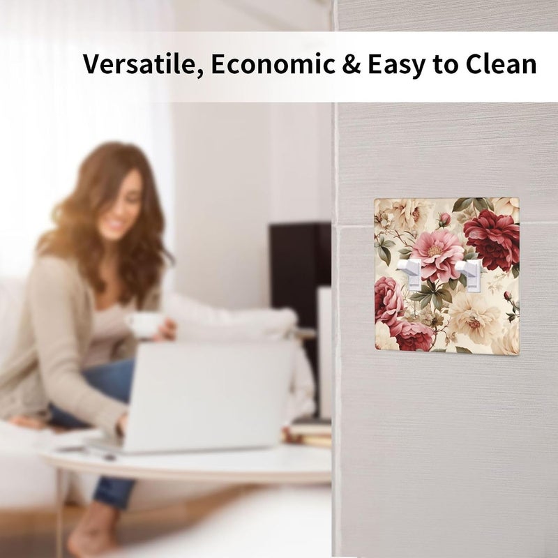 Roses On Distressed And Aged Ivory Double Gang Toggle Light Cover Wall Plate Switch Decor Standard Size - 4.5" X 4.5" - Image 2